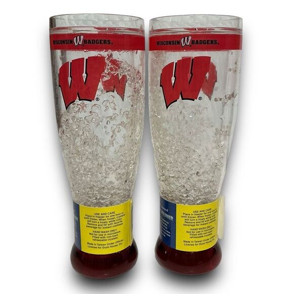 2 Officially Licensed Wisconsin Badgers 16 Ounce Freezable Pilsner Cups - Picture 2 of 8
